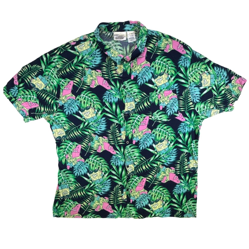 Nickelodeon SpongeBob SquarePants Tropical Aloha Shirt Navy XXX-Large Rayon